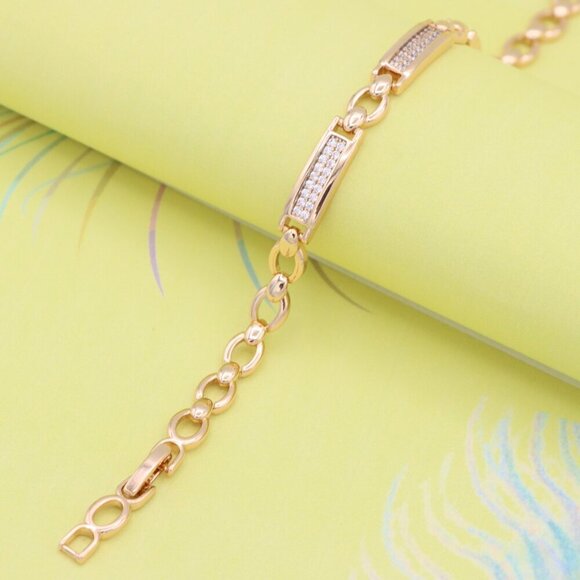 "Elegant Rose Gold Bracelet with Dazzling Rectangle CZ Panels, XPBL0952 - Picture 3 of 12